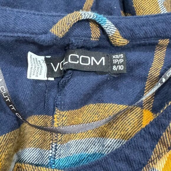 Volcom Yellow Blue Plaid Poncho Top Women’s XS/Small - Picture 2 of 3